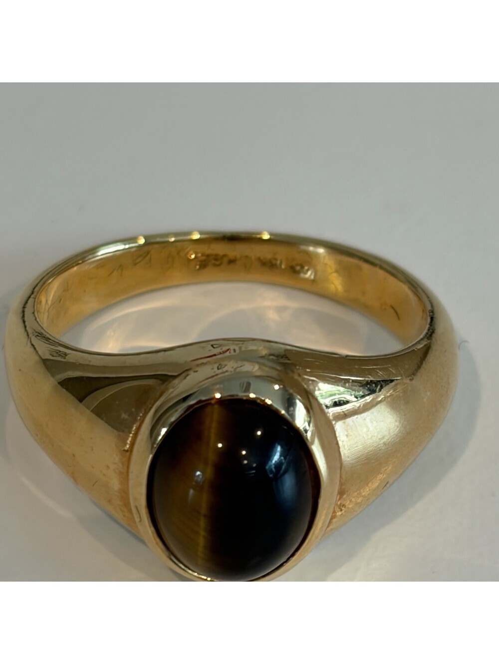 Vintage Mid Century HGE Gold Tiger's Eye Signet Ring Oval Bezel Open Back Sz 9 - Picture 3 of 9